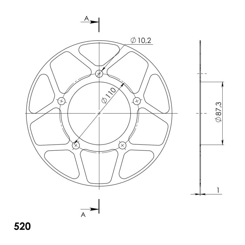 Edge-Disc Supersprox 520 LK 110,0mm Ø 87mm 46Z 5-Loch rot für Edge Kettenrad von MXT