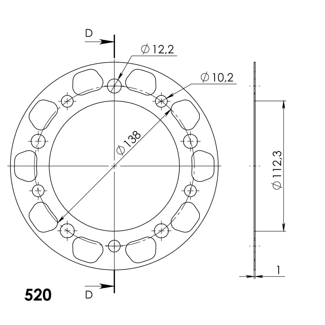Edge-Disc Supersprox 520 LK 138,0mm Ø 112mm 41Z 5-Loch rot für Edge Kettenrad von MXT