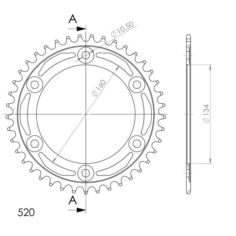 Kettenrad Supersprox 520 LK 160,0mm Ø 134mm 41Z 6-Loch Stahl schwarz von MXT