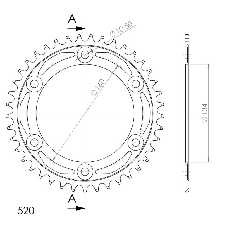 Kettenrad Supersprox 520 LK 160,0mm Ø 134mm 41Z 6-Loch Stahl schwarz von MXT