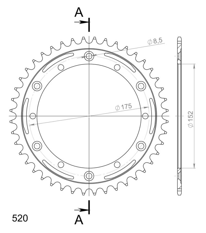 Kettenrad Supersprox Stealth 520 LK 175,0mm Ø 152mm 44Z 6-Loch Aluminium/Stahl rot von MXT