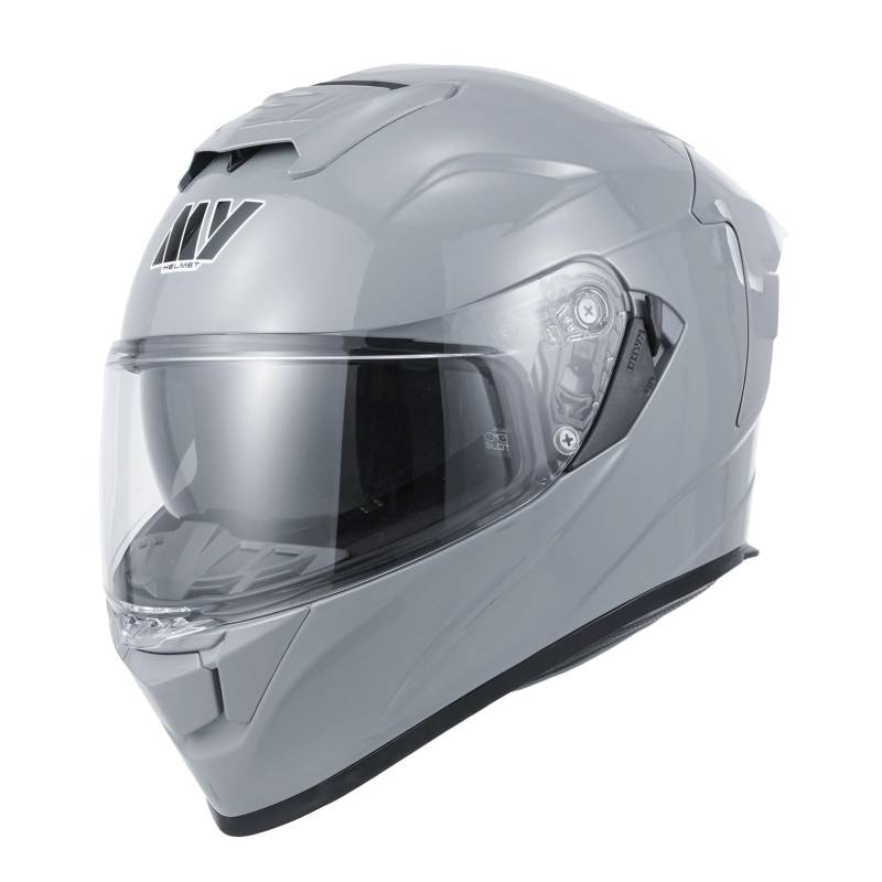 MY Motorrad Integralhelm Vollvisierhelm Mopedhelm mit Sonnenblende für Damen Herren,ECE 22.06 Genehmigung,Modell MY-936 (Grau, L) von MY