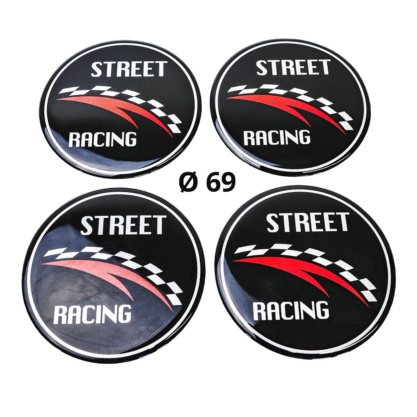 4x Silikon Aufkleber / Embleme für Nabenkappen | Motiv: Street Racing | Durchmesser: 69 mm von MYBA-S