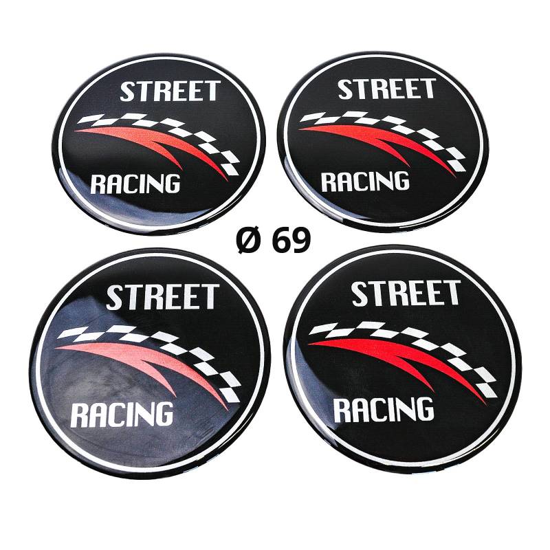 4x Silikon Aufkleber / Embleme für Nabenkappen | Motiv: Street Racing | Durchmesser: 69 mm von MYBA-S