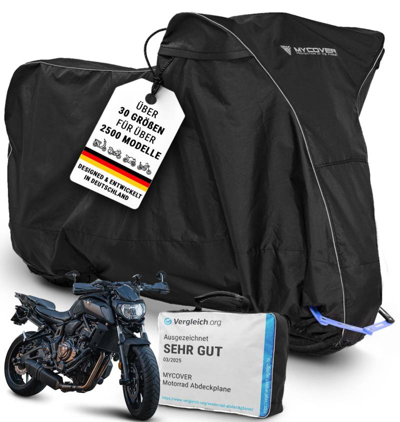 MYCOVER Motorrad Abdeckplane handgefertigt - Motorradabdeckung passend für Yamaha MT-07 Winterfest wasserdicht reißfest & robust Motorradplane Outdoor - Größe M+ (L215xB95xH130) von MYCOVER