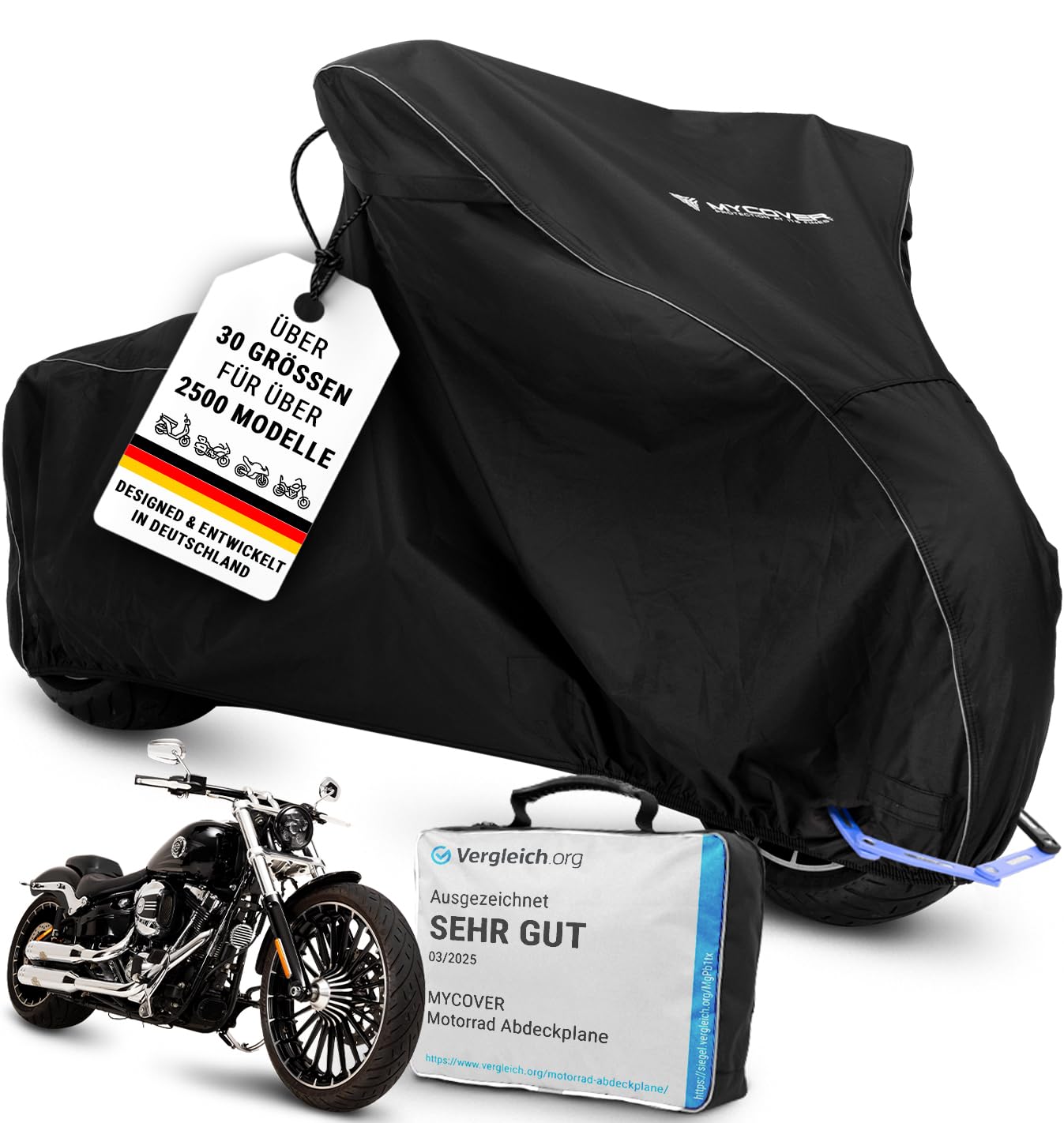 MYCOVER handgefertigte Chopper Abdeckplanen von Bikern für Biker- Motorradabdeckplane: Wasserdicht & Atmungsaktiv - reißfeste Chopper Abdeckhaube -Outdoor & Indoor Motorcycle Cover - Größe C-XL++ von MYCOVER