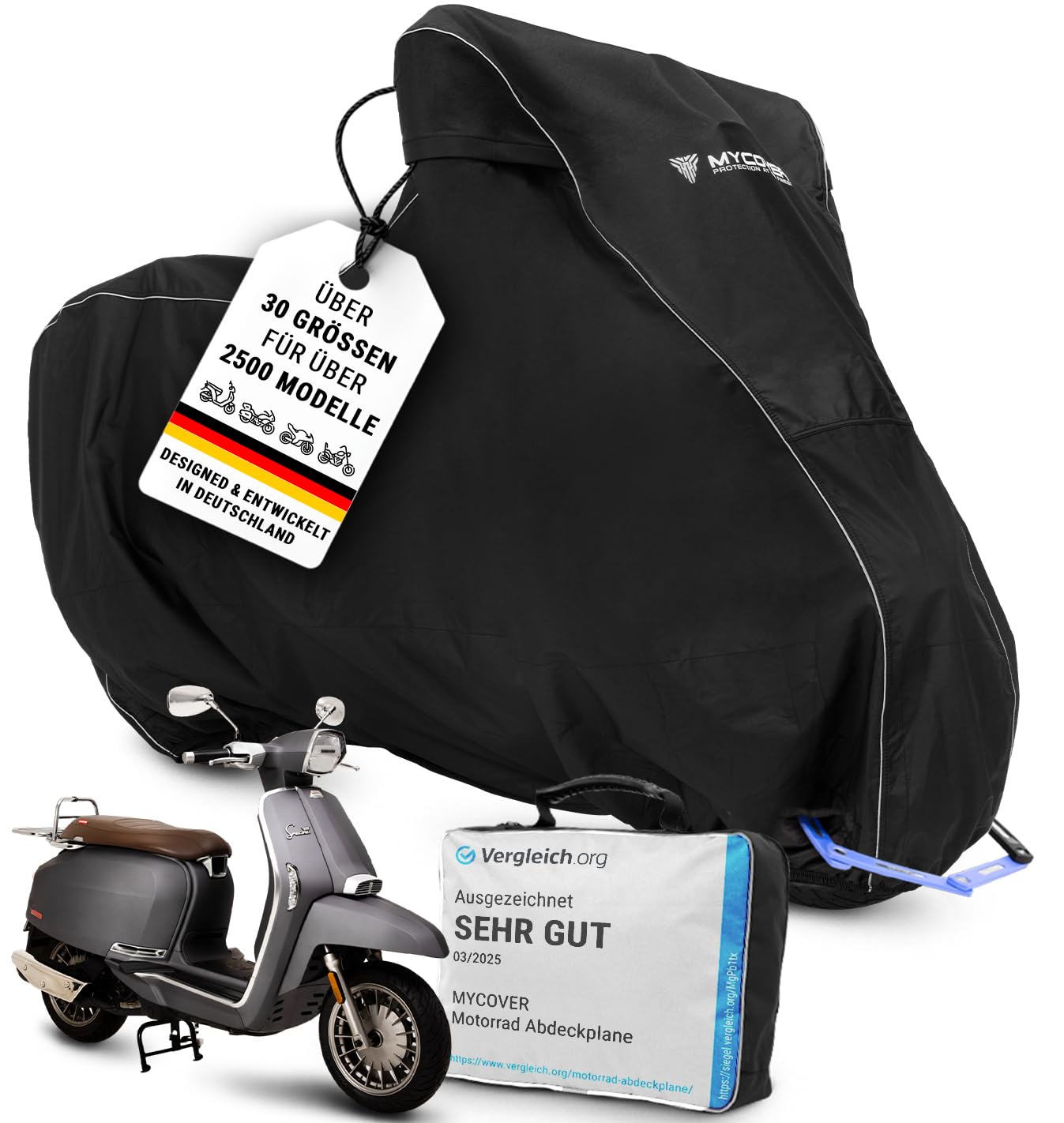 MYCOVER Roller Abdeckplane handgefertigt - Mofa Motorradabdeckung Winterfest wasserdicht reißfeste & robuste Motorradplane Outdoor - Größe M MYCOVER Roller Abdeckplane handgefertigt - Mofa Motorradabdeckung Winterfest wasserdicht reißfeste & robuste Motorradplane Outdoor - Größe M von MYCOVER