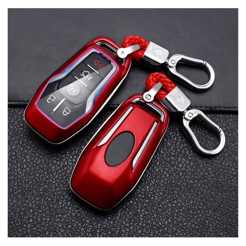 Autoschlüssel Schlüssel Hülle Schlüsselanhänger Tragbare Auto Key Case Cover Tasche ABS Kohlefaser Für Ford Fusion Edge Explorer Taurus Mustang F-150 Für Lincoln MKC MKX MKZ (Farbe : Rot) von MYDH