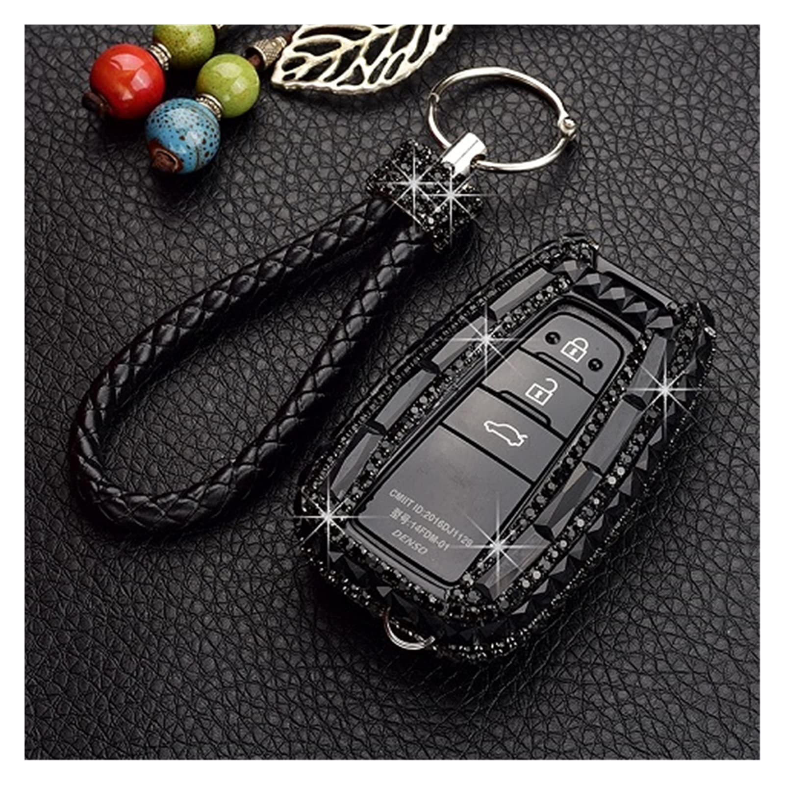 Autoschlüssel Schlüssel Hülle Schlüsselanhänger Wearable Mode Luxus Diamant Auto Key Case Decktasche Für Toyota CHR C-H Camry Prius Prado 2 3 Buttons Fernbedienung (Farbe : D) von MYDH