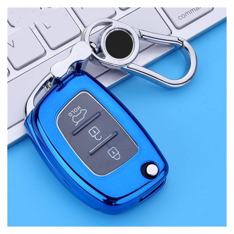 MYDH Autoschlüssel Schlüssel Hülle Schlüsselanhänger Tragbare Auto Key Case Cover Tasche TPU + PC Für Hyundai IX25 IX35 I10 I20 I30 Tucson Sonata Santa Fe Sport Elantra Creta Verna (Farbe : Blau) von MYDH