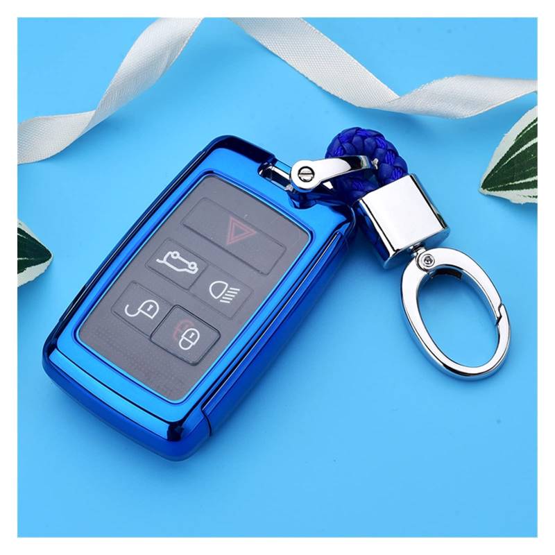 MYDH Autoschlüssel Schlüssel Hülle Schlüsselanhänger Tragbare Auto Key Case Cover Tasche TPU PC Mit Keychain Für Land Rover Range Rover Discovery 5 Sport Evoque Für Jaguar (Farbe : Blau) von MYDH