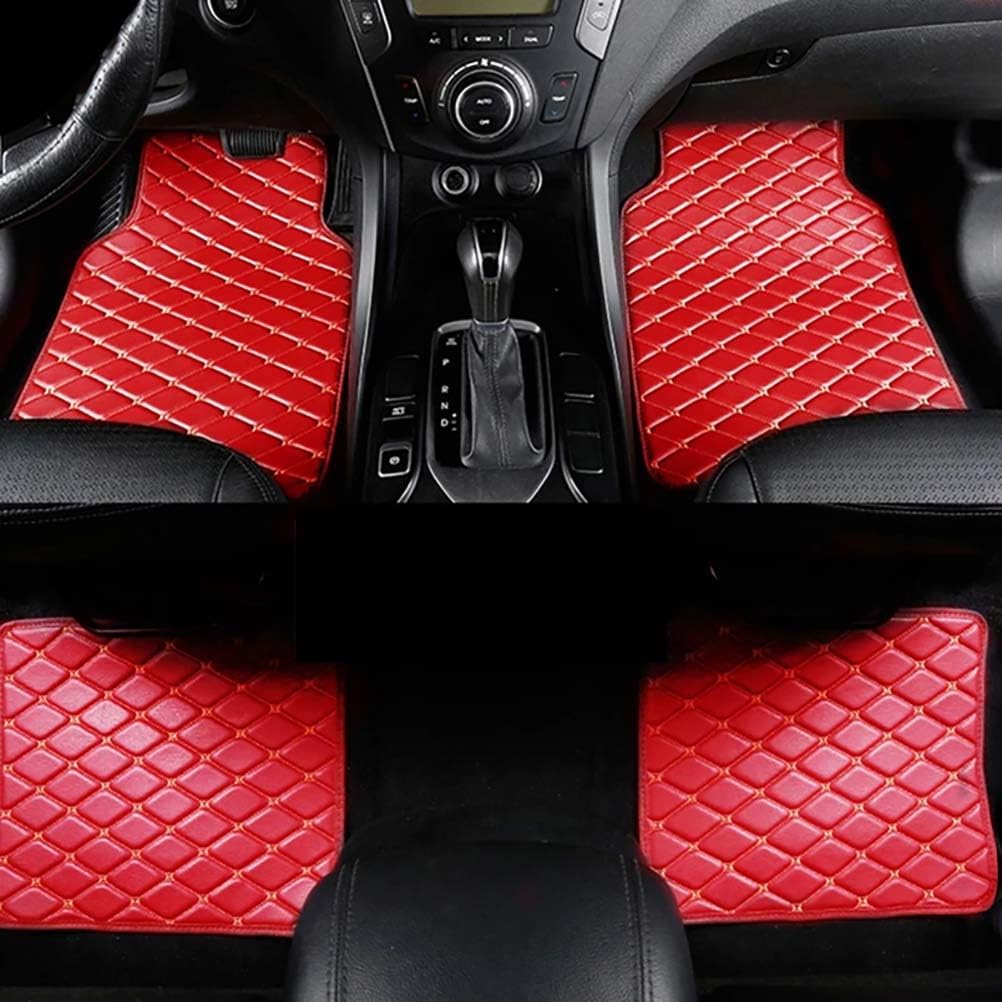 4 Stück PU-Leder-Auto-Bodenmatte für Volkswagen New Beetle, Rutschfester Auto-Teppich, wasserdichte Fußpolster, Schutz für Fahrzeuginnenraum,Red von MYMOMS