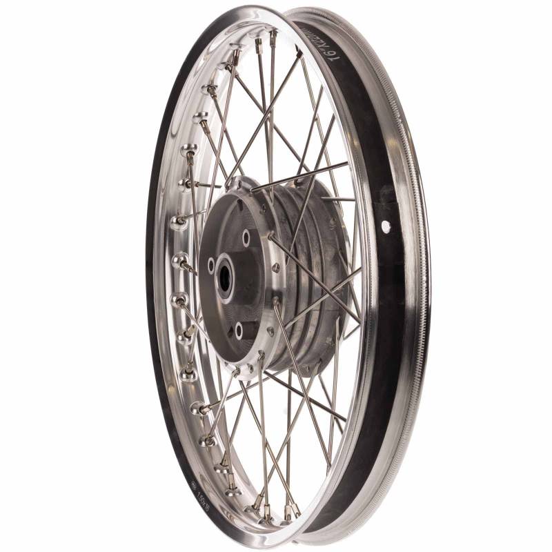Speichenrad 1,5x16 Zoll - Radnabe Natur, Alufelge poliert + Edelstahlspeichen von MZA