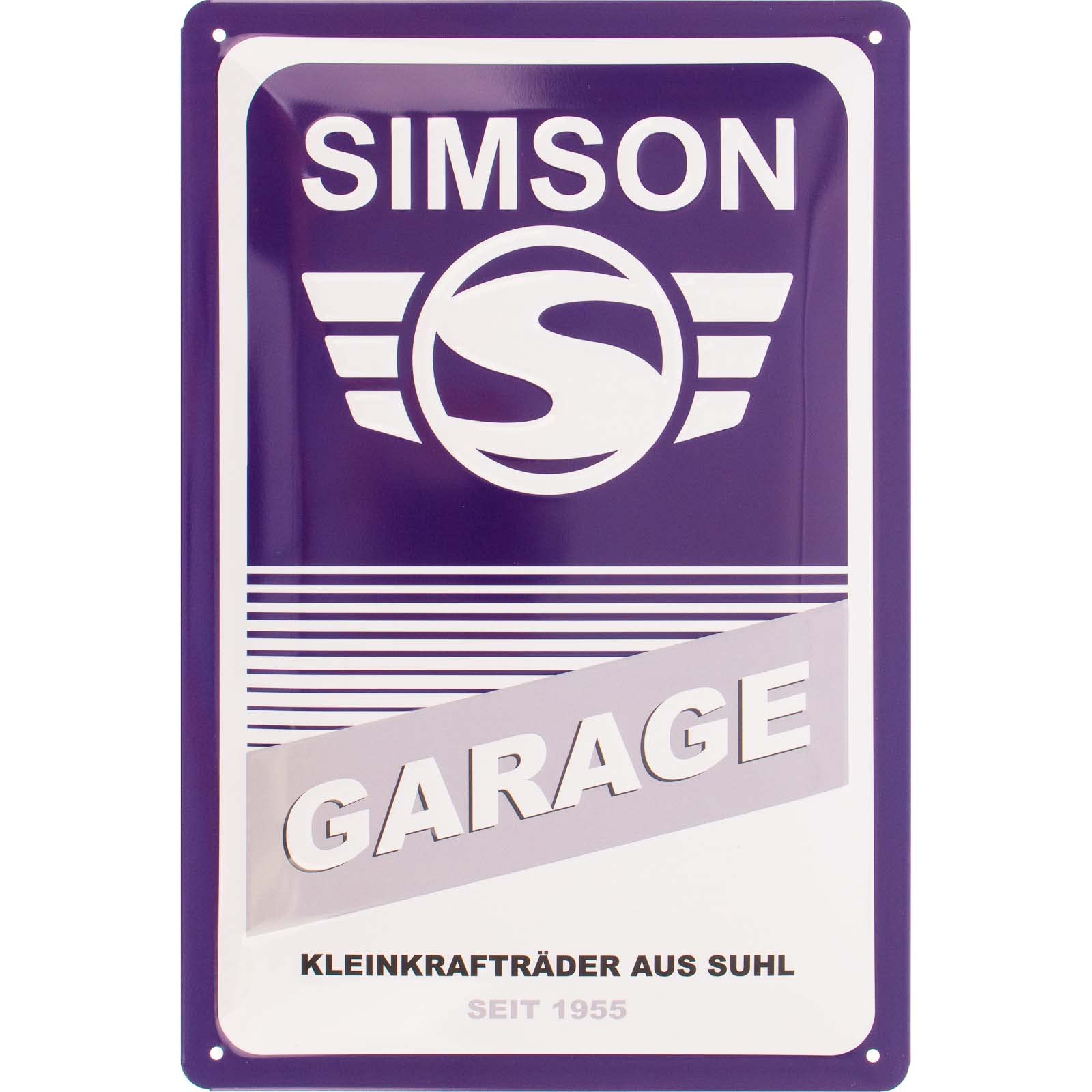 MZA Blechprägeschild""SIMSON-Garage"" 20x30 cm, blau/weiß von MZA