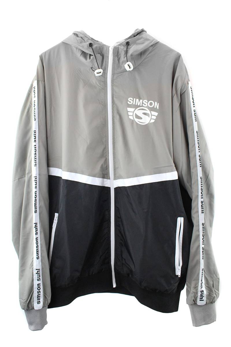 MZA Jacke Windbreaker Simson Suhl, Logo auf Ärmeln und Brust, Kapuze, Farben grau, schwarz und weiß, Größen XS-XXXL, Größe:L von MZA