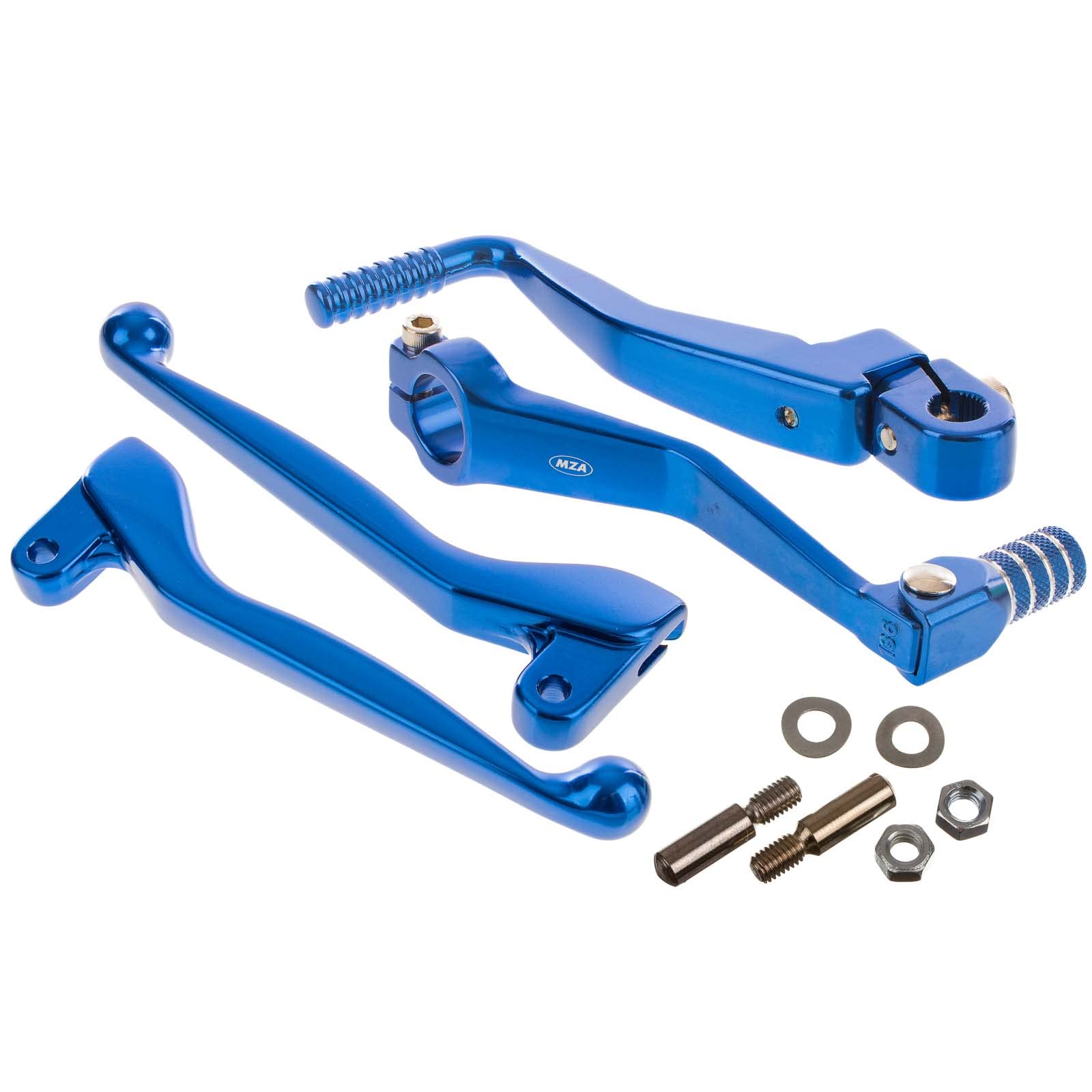SET Styling-Set Anbauteile (bestehend aus Brems-/Kupplungshebel und Kickstart-/FuÃŸschalthebel, + Schrauben) Farbe blau von MZA Meyer-Zweiradtechnik GmbH