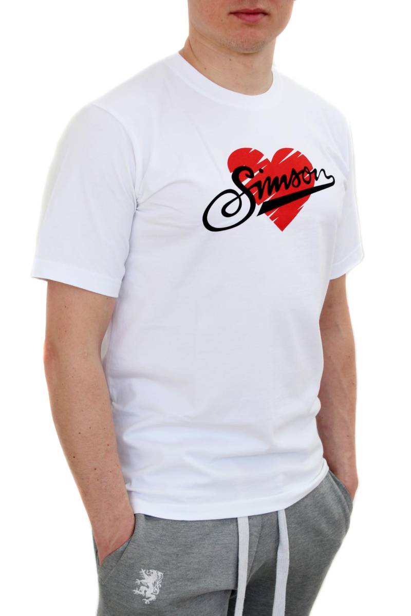 Simson T-Shirt, Motiv - Love Simson - 100% Baumwolle, Weiß, Größen XS - XXXL, original MZA Fan-Artikel, Größe:L von MZA
