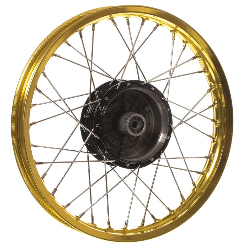 Speichenrad 1,6x16 Zoll Alufelge, gold + Chromspeichen + Radnabe schwarz von MZA