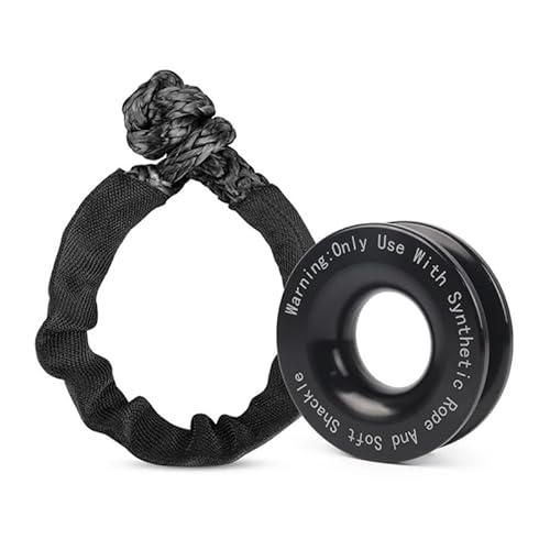 MZTZHVNVGK 55000lbs Winch Rope Synthetic Soft Shackle+Recovery Ring Set Rugged Shackles with Protective Sleeve for Truck Vehicle Recovery(Black-SZ-YP) von MZTZHVNVGK