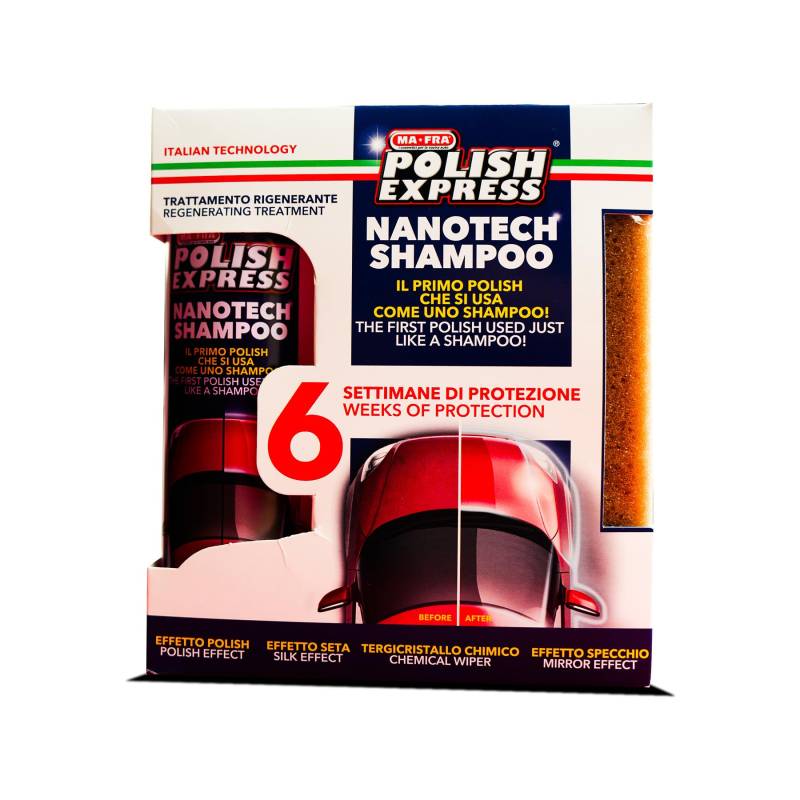 Mafra, Express Polish Kit, Nanotechnologisches Autoshampoo, die Sich wie ein Shampoo Schamponiert, verleiht der Karosserie 4 Effekte, Poliereffekt, Flüssigwischer, Spiegel und Seide von Mafra