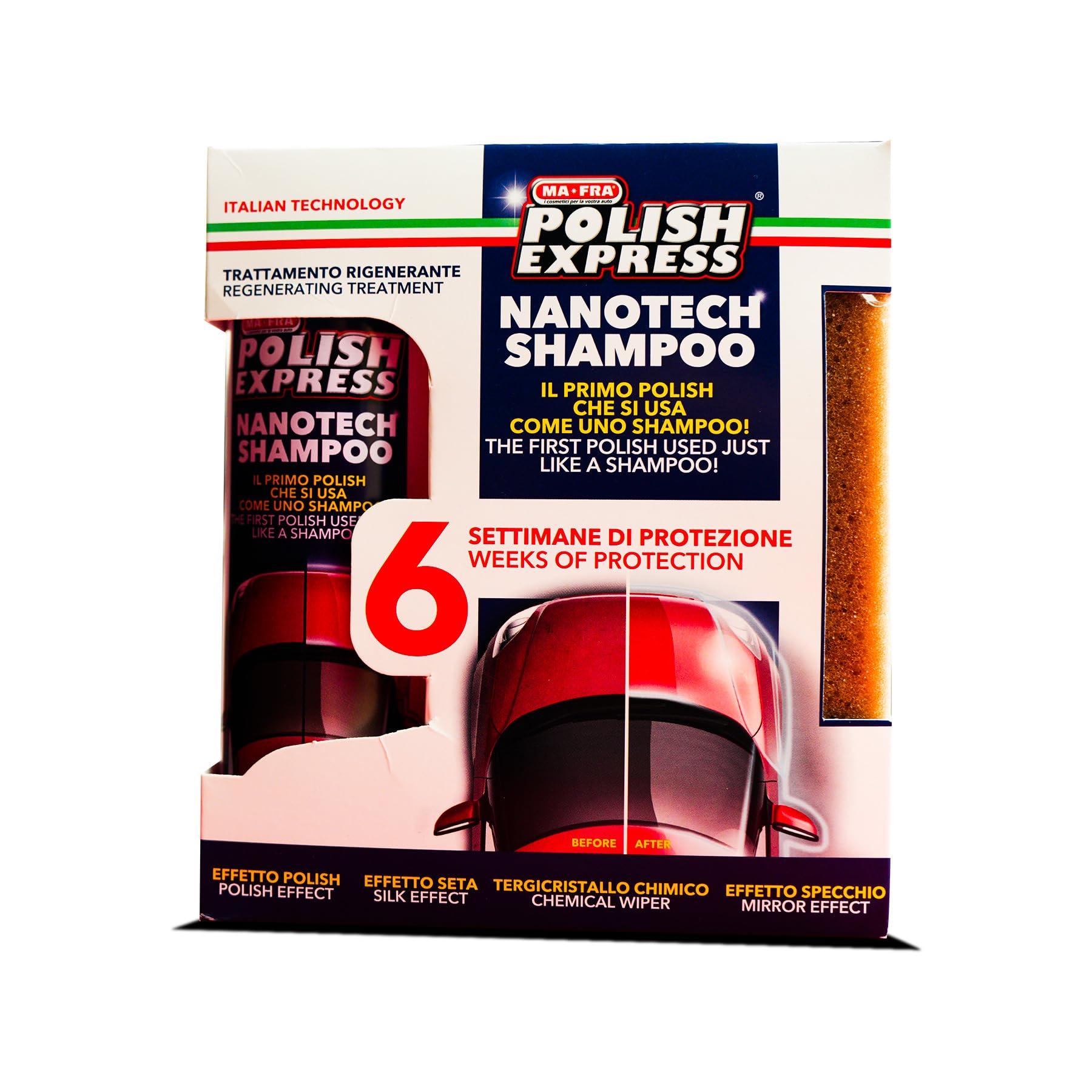 Mafra, Express Polish Kit, Nanotechnologisches Autoshampoo, die Sich wie ein Shampoo Schamponiert, verleiht der Karosserie 4 Effekte, Poliereffekt, Flüssigwischer, Spiegel und Seide Mafra, Express Polish Kit, Nanotechnologisches Autoshampoo, die Sich wie ein Shampoo Schamponiert, verleiht der Karosserie 4 Effekte, Poliereffekt, Flüssigwischer, Spiegel und Seide von Mafra