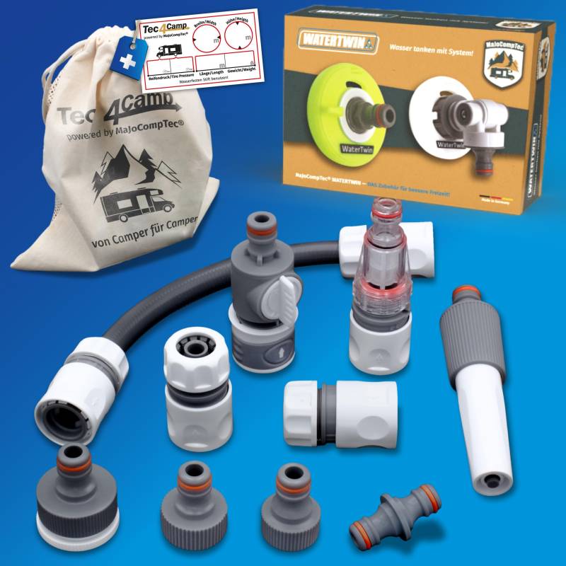 MaJoCompTec® CONNECT-30 Wohnmobil Wasserfilter Set | Caravan Wasser Einfüllstutzen Tankdeckel Zubehör | Schlauchverbinder kompatibel mit Gardena (Anschluss-Set mit Filter) von MaJoCompTec