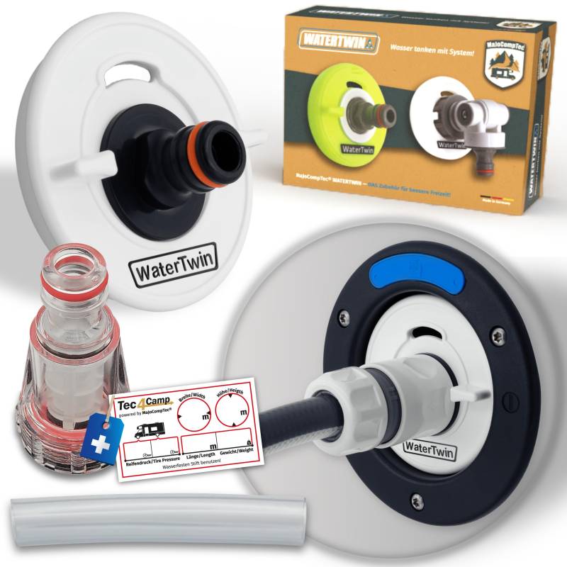 MaJoCompTec® WATERTWIN Tankdeckel mit Wasseranschluss | Wassertankdeckel Befüll Anschluss für Wassereinfüllstutzen | Wohnmobil Wohnwagen Zubehör (PRO-Version + Filter, Adapter 3-PIN D:78) von MaJoCompTec
