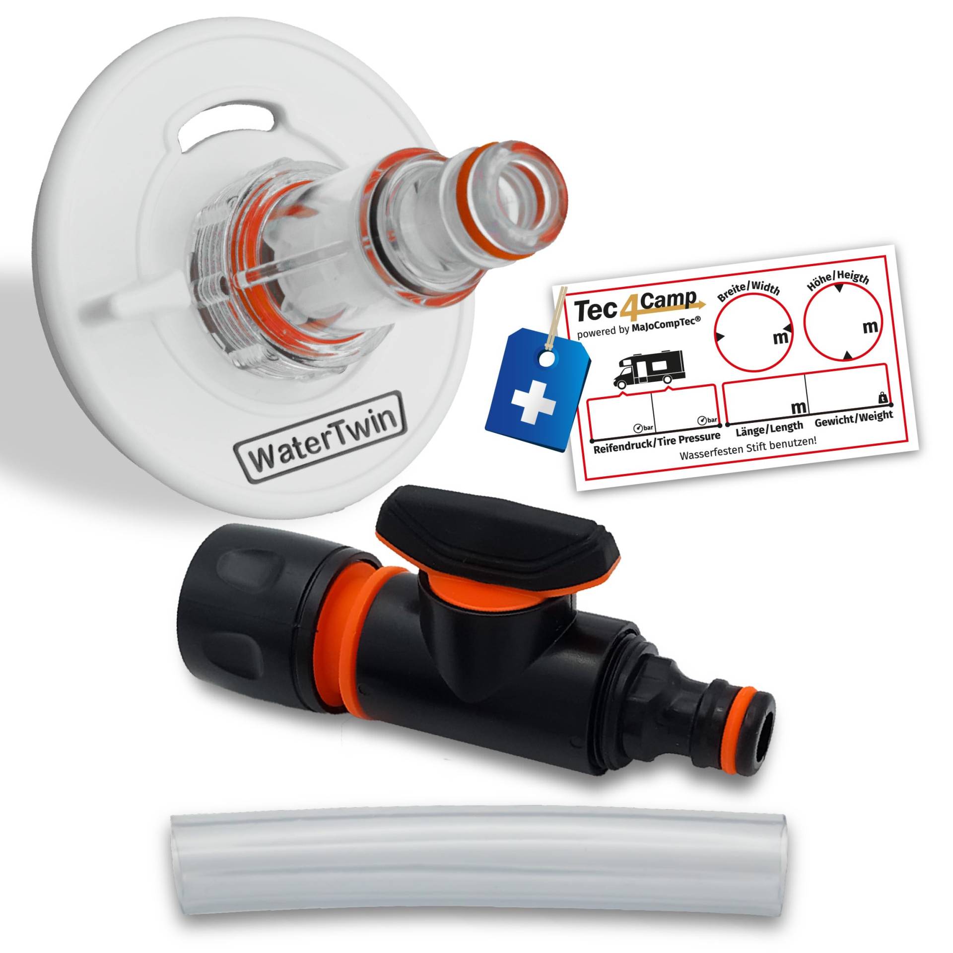 MaJoCompTec® WATERTWIN Tankdeckel mit Wasseranschluss | Wassertankdeckel Befüll Anschluss für Wassereinfüllstutzen | Wohnmobil Wohnwagen Zubehör (PRO-Version + Filter + Ventil, Adapter 3-PIN D:78) von MaJoCompTec