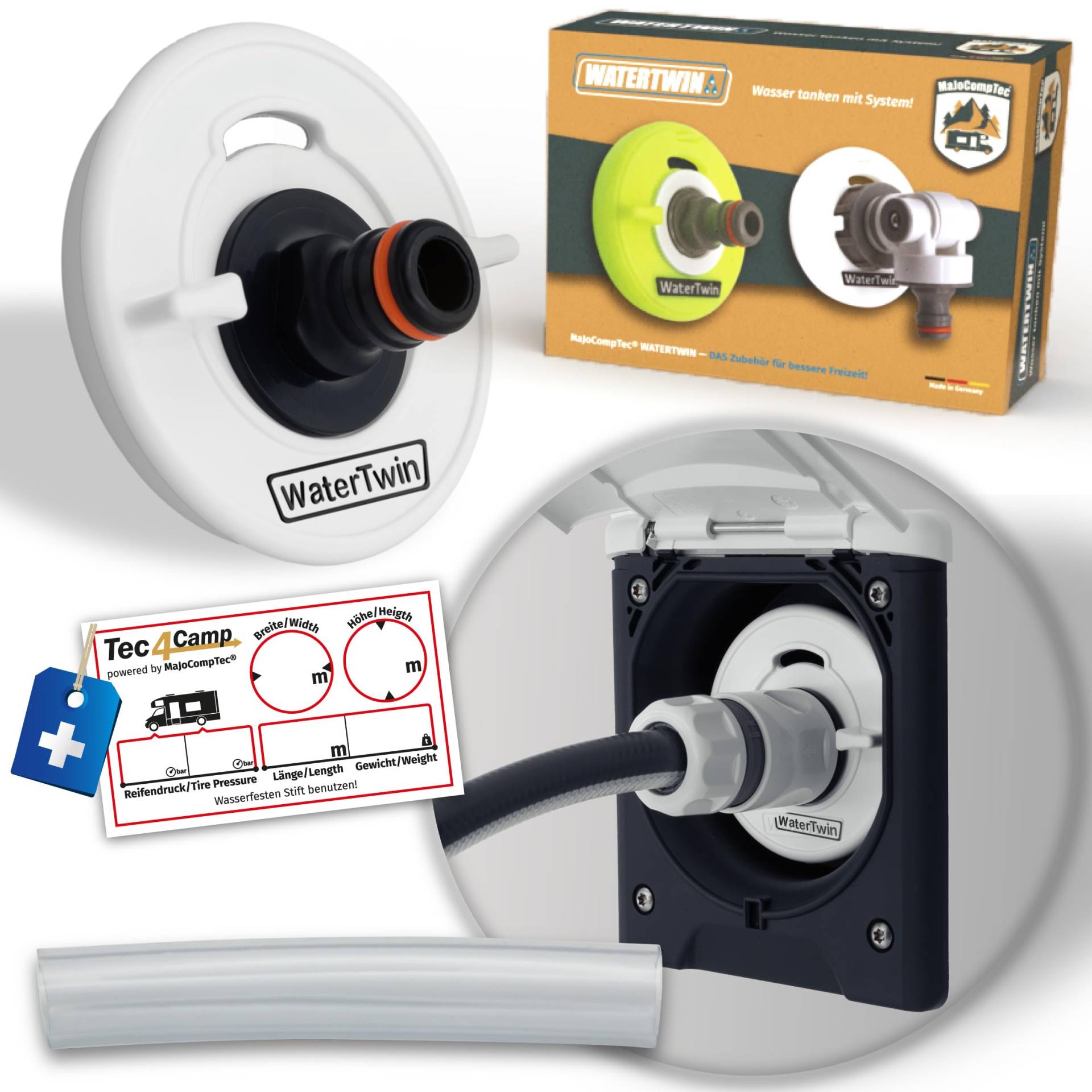 MaJoCompTec® WATERTWIN Tankdeckel mit Wasseranschluss | Wassertankdeckel Befülladapter für Wassereinfüllstutzen | Wohnmobil Wohnwagen Zubehör (ECO-Version, Adapter 3-PIN D:78) von MaJoCompTec