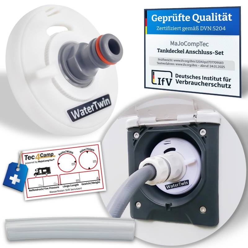 MaJoCompTec® WATERTWIN Tankdeckel mit Wasseranschluss | Wassertankdeckel Befülladapter für Wassereinfüllstutzen | Wohnmobil Wohnwagen Zubehör (ECO-Version, Adapter 3-PIN D:78) von MaJoCompTec