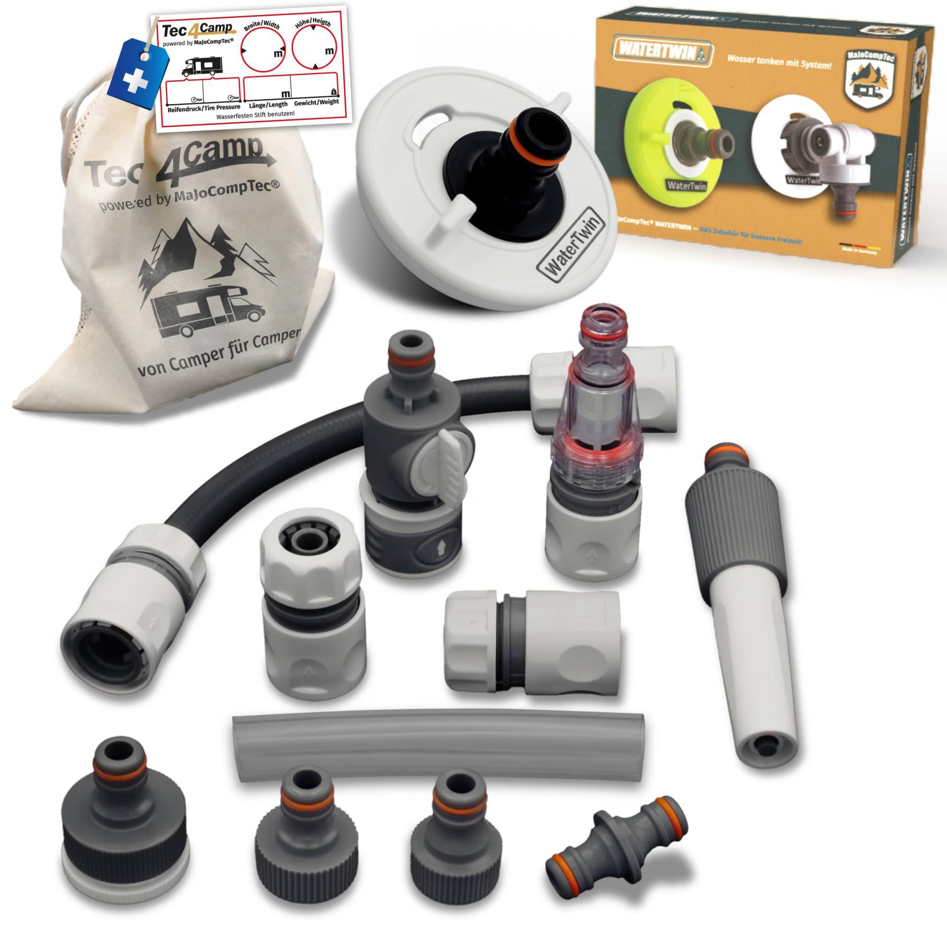 MaJoCompTec® WATERTWIN Tankdeckel mit Wasseranschluss | Wassertankdeckel Befülladapter für Wassereinfüllstutzen | Wohnmobil Wohnwagen Zubehör (ECO-Version + Anschluss-Set, Adapter 3-PIN D:78) von MaJoCompTec