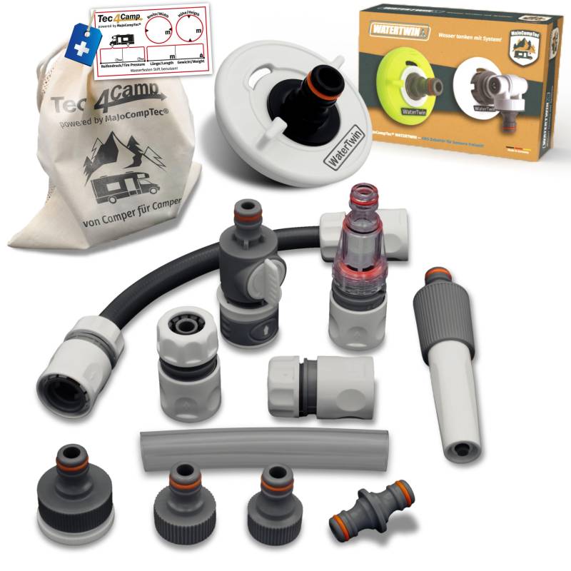 MaJoCompTec® WATERTWIN Tankdeckel mit Wasseranschluss | Wassertankdeckel Befülladapter für Wassereinfüllstutzen | Wohnmobil Wohnwagen Zubehör (ECO-Version + Anschluss-Set, Adapter 3-PIN D:78) von MaJoCompTec