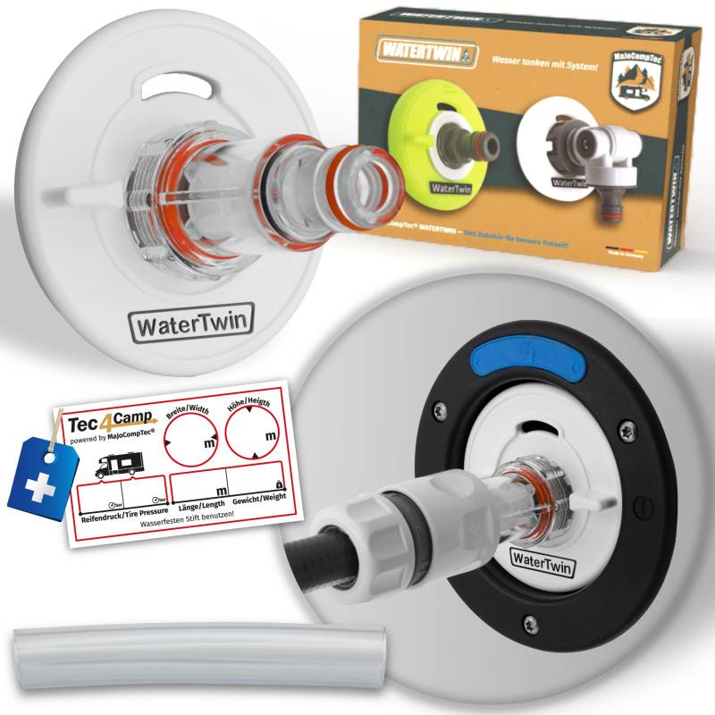 MaJoCompTec® WATERTWIN Tankdeckel mit Wasseranschluss | Wassertankdeckel Befülladapter für Wassereinfüllstutzen | Wohnmobil Wohnwagen Zubehör (ECO-Version + Kompaktfilter, Adapter 3-PIN D:78) von MaJoCompTec