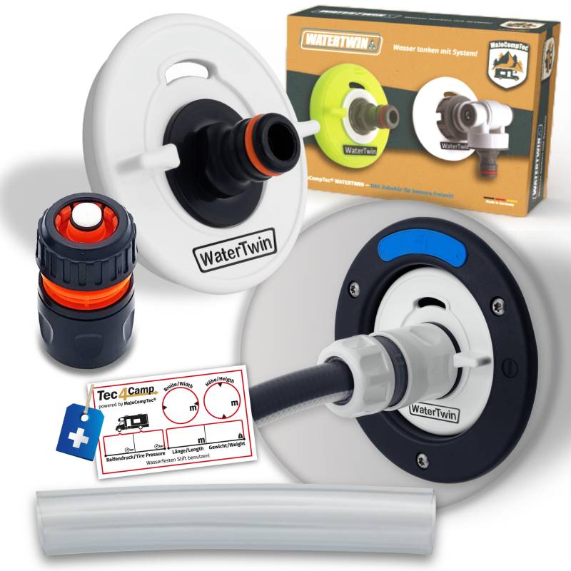 MaJoCompTec® WATERTWIN Tankdeckel mit Wasseranschluss | Wassertankdeckel Befülladapter für Wassereinfüllstutzen | Wohnmobil Wohnwagen Zubehör (ECO-Version + Schlauchkupplung, Adapter 3-PIN D:78) von MaJoCompTec