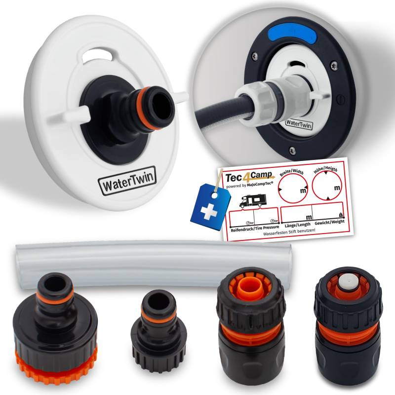 MaJoCompTec® WATERTWIN Tankdeckel mit Wasseranschluss | Wassertankdeckel Befülladapter für Wassereinfüllstutzen | Wohnmobil Wohnwagen Zubehör (ECO-Version + Starter-Set, Adapter 3-PIN D:78) von MaJoCompTec