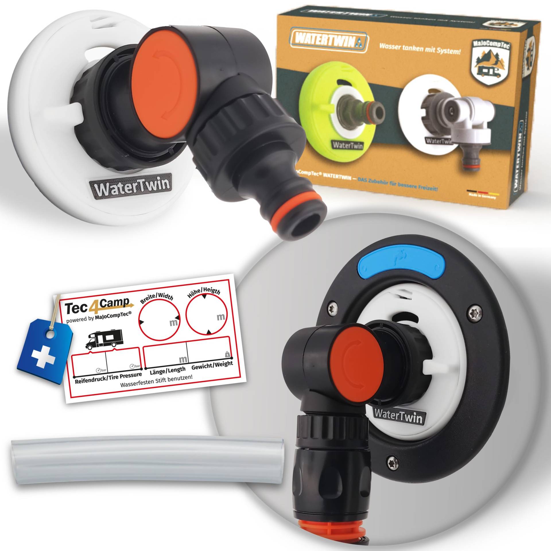 MaJoCompTec® WATERTWIN Tankdeckel mit Wasseranschluss | Wassertankdeckel Befülladapter für Wassereinfüllstutzen | Wohnmobil Wohnwagen Zubehör (Flex-Version, Adapter 3-PIN D:78) von MaJoCompTec