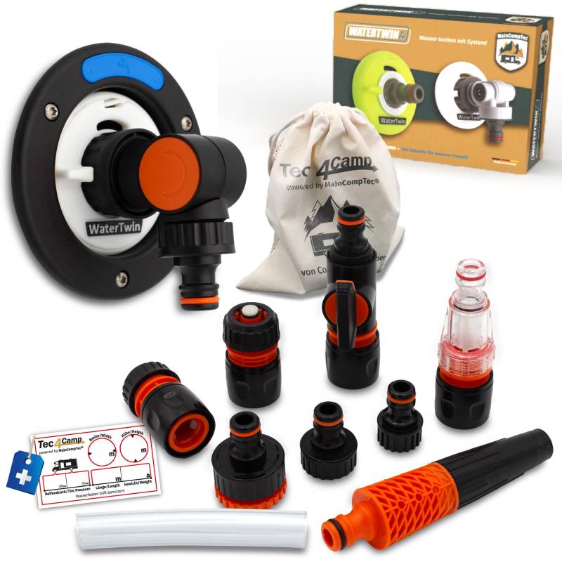 MaJoCompTec® WATERTWIN Tankdeckel mit Wasseranschluss | Wassertankdeckel Befülladapter für Wassereinfüllstutzen | Wohnmobil Wohnwagen Zubehör (Flex-Version + Anschluss-Set, Adapter 3-PIN D:78) von MaJoCompTec