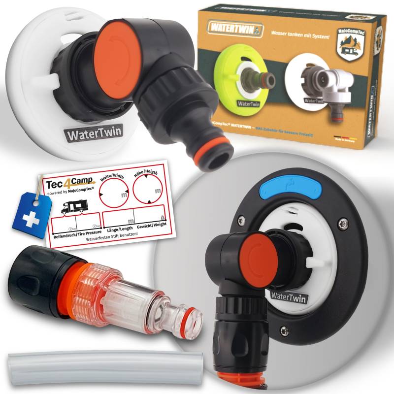 MaJoCompTec® WATERTWIN Tankdeckel mit Wasseranschluss | Wassertankdeckel Befülladapter für Wassereinfüllstutzen | Wohnmobil Wohnwagen Zubehör (Flex-Version + Kompaktfilter, Adapter 3-PIN D:78) von MaJoCompTec