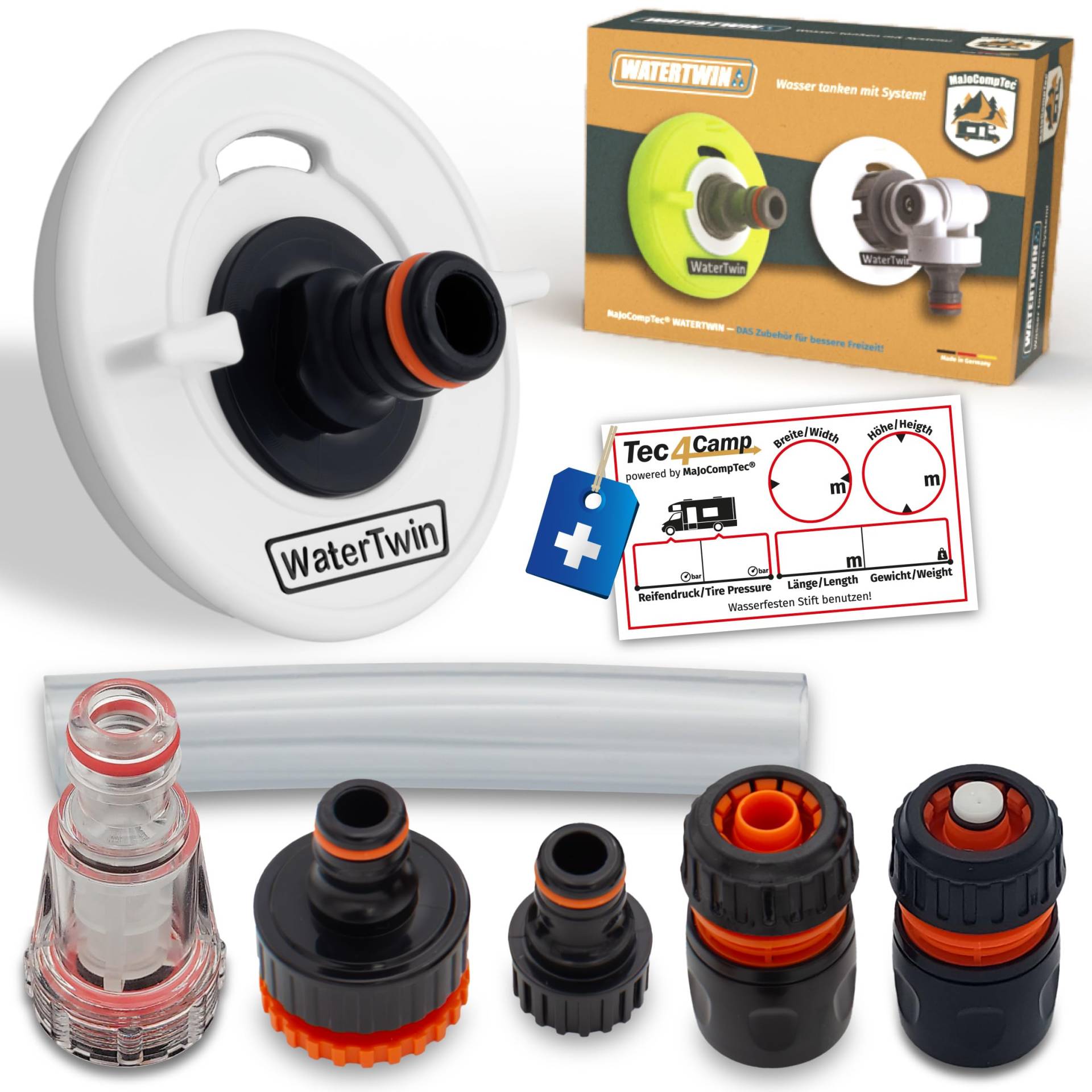 MaJoCompTec® WATERTWIN Tankdeckel mit Wasseranschluss | Wassertankdeckel Befülladapter für Wassereinfüllstutzen | Wohnmobil Wohnwagen Zubehör (PRO-Version + Filter + Starter-Set, Adapter 3-PIN D:78) von MaJoCompTec