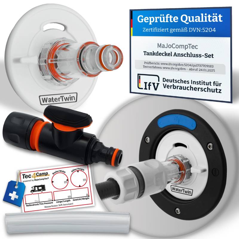 MaJoCompTec® WATERTWIN Tankdeckel mit Wasseranschluss | Wassertankdeckel Befülladapter für Wassereinfüllstutzen | Wohnmobil Wohnwagen Zubehör (PRO-Version + Filter + Ventil, Adapter 3-PIN D:78) von MaJoCompTec
