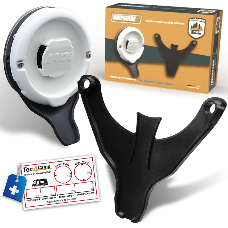 MaJoCompTec DRIPGUIDE Kondenswasserablauf | Kaminschild Ablauf für Kamindeckel Kaminabdeckung | Zubehör für Abgaskamin der Heizung an Wohnmobil Caravan (Schwarz, DRIPGUIDE Alde Standard) von MaJoCompTec