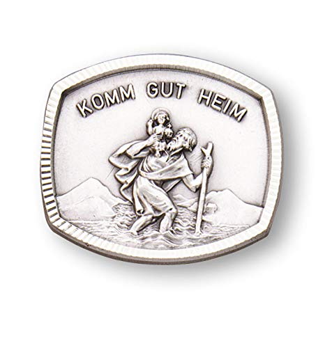 MaMeMi CHRISTOPHORUS AUTOPLAKETTE Komm gut heim 3 x 4 cm, magnetisch mit Klebepunkt, SCHUTZPATRON CHRISTOPHOROS für Auto und Reise, gefertigt in Frankreich von MaMeMi