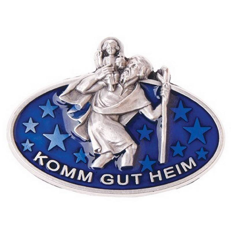 MaMeMi CHRISTOPHORUS AUTOPLAKETTE OVAL BLAU – ca. 4,5 cm – HL. CHRISTOPHERUS mit Aufschrift Komm gut heim – AUTOGLÜCKSBRINGER mit Magnet & Klebepad – Geschenk zum Führerschein von MaMeMi