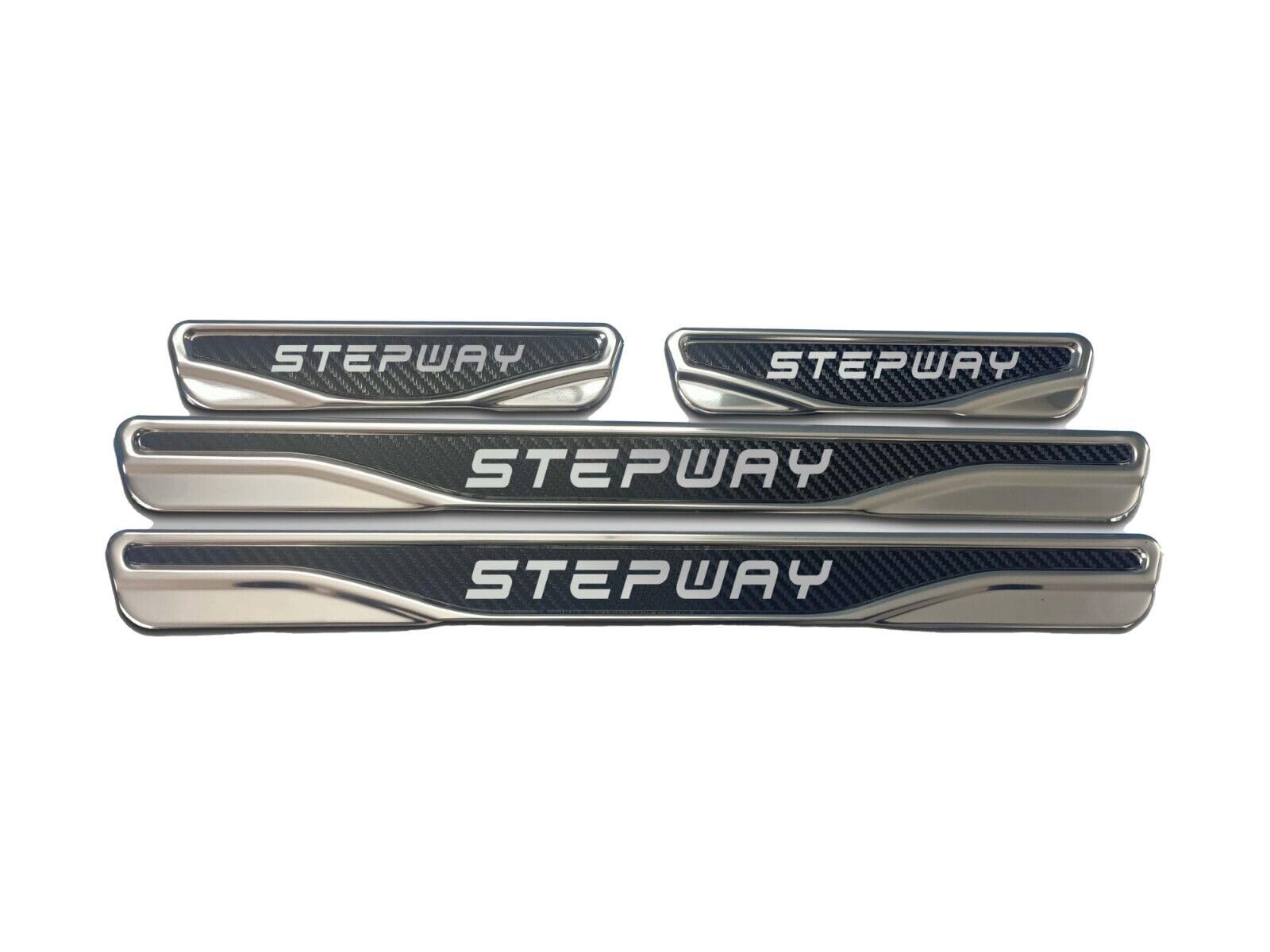 Für Dacia Duster, Stepway, Sandero, Logan, Dokker, Lodgy Chrom- und Carbon-Türschweller, Kratzschutz aus Stahl (Stepway) von mabi automotive parts