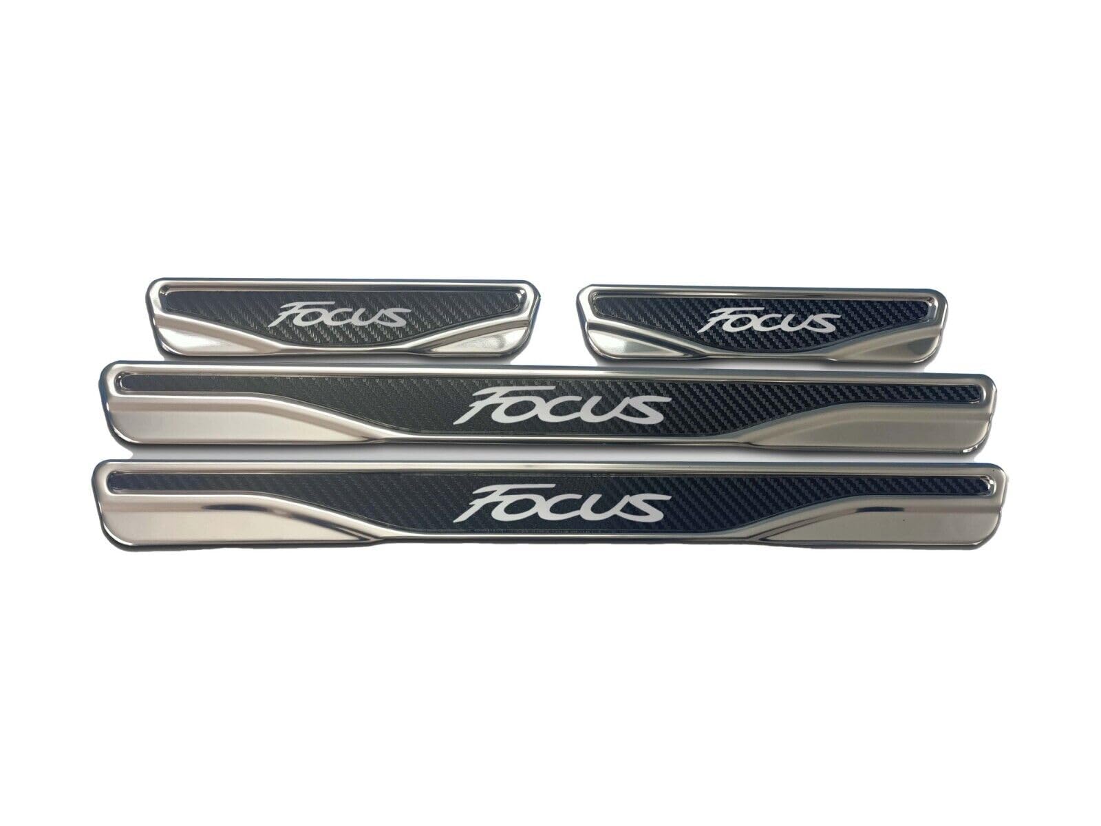 Für Ford Focus, Fusion, Kuga, Fiesta, Courier, Connect, C-Max Chrom & Carbon Einstiegsleisten Kratzschutz S.Steel (Focus) von Mabi Automotive Parts