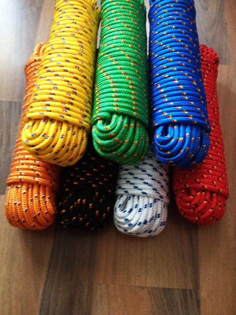 Tauwerk 4mm - 16mm, Leine, Schnur, Fetsmacher, Seil, Segeltauwerk, Mehrzweckseil, Bootstau, Strick, Ersatzseil, Reparaturseil, Schot, Kordel,Spannseil,Rope (Grün mt rot/gelb, 6 mm) von Machermann