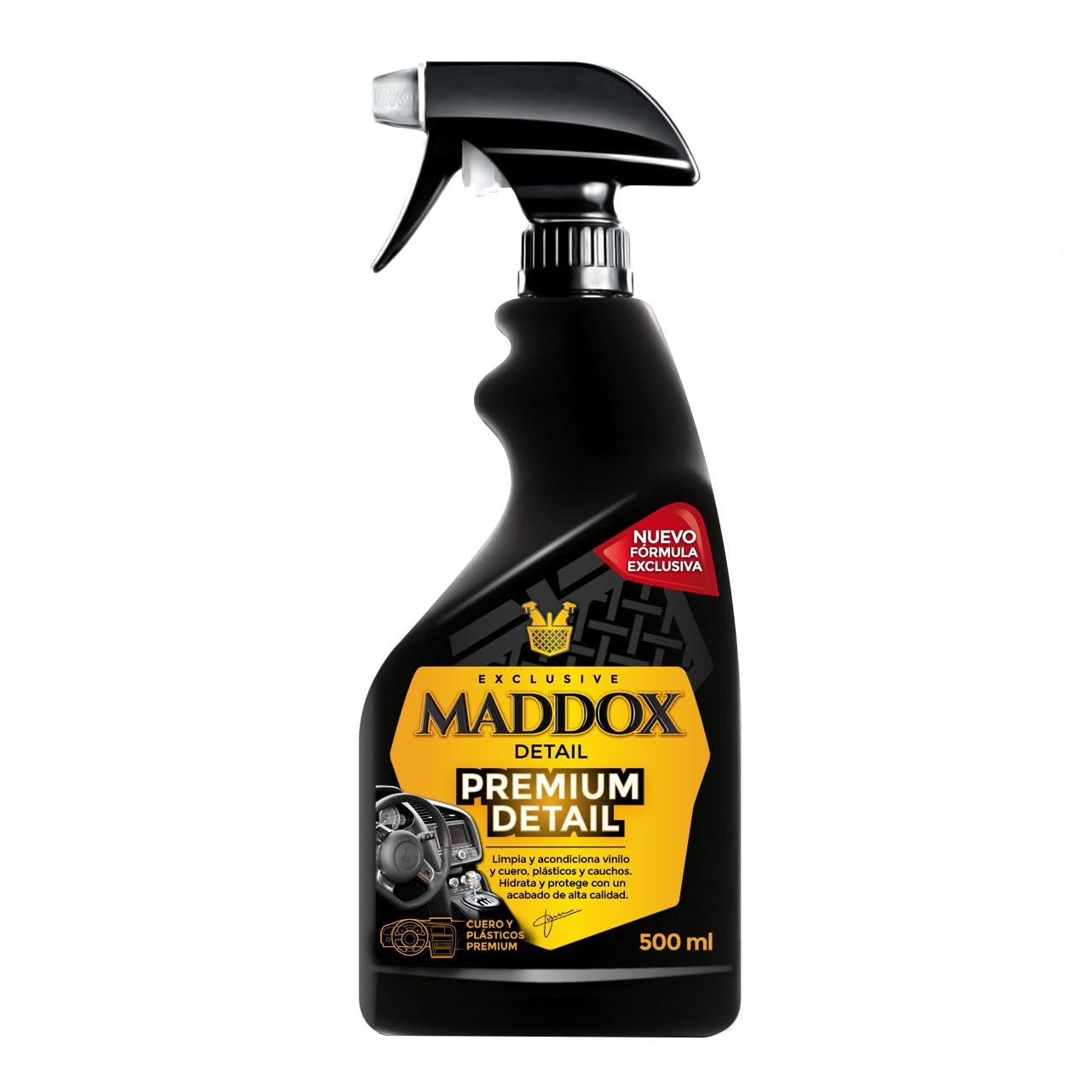 Maddox Detail - Premium Detail 500 ml | Reiniger und Glanzmittel für Autoinnenräume | Reinigung von Armaturenbrettern, Vinyl, Leder und Innenraumgummis |Kunststoffpflegemittel | Türenschutz | Salpeter von Maddox Detail