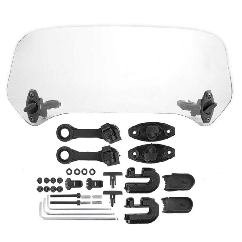 Windschild Motorrad Universal Motorrad Windschild Spoiler, Motorrad Windabweiser Windschild Aufsatz Motorcycle Scheiben Modified Spoiler Air Deflector Verstellbares Kunststoff (Transparent Klein) von Madezz