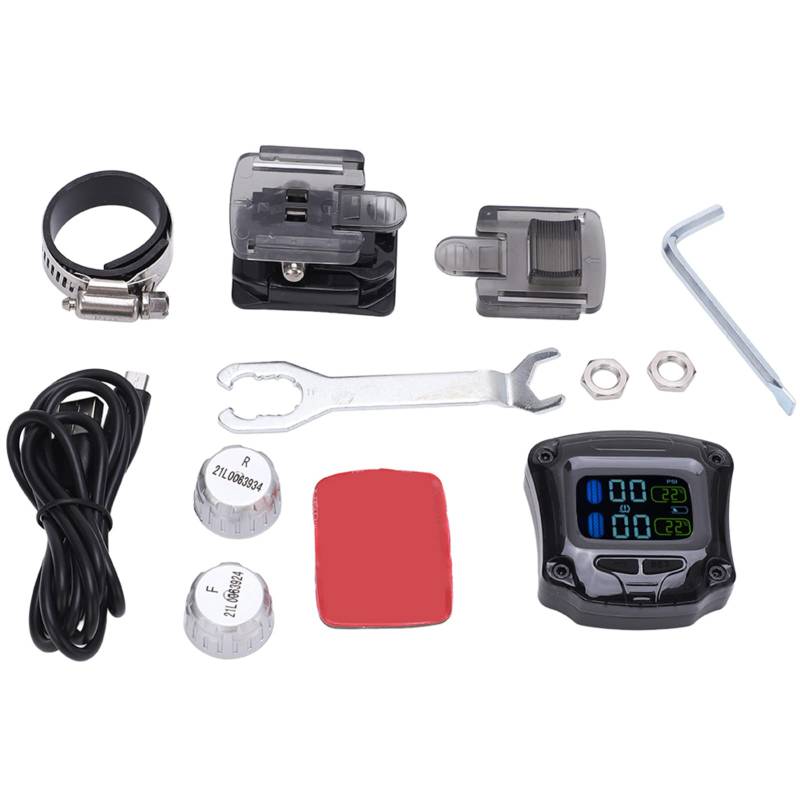 Madezz Motorrad Reifendruck Kontroll System, Motorrad TPMS Reifen Druck überwachungs Sensor Wasserdichter Reifendruckkontrolle mit 2 externen Sensoren von Qiilu