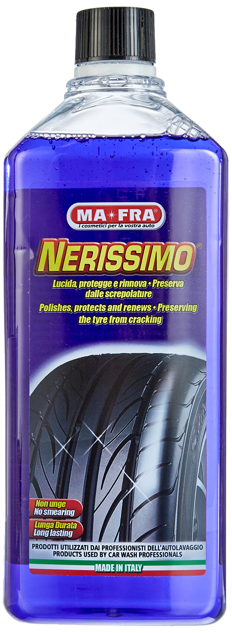 Ma-Fra, Nerissimo, flüssiges Konzentrat für Reifen, hohe Deckkraft, schützt, reaktiviert und bewahrt die Farbe ohne zu schmieren, 1000 ml von Mafra